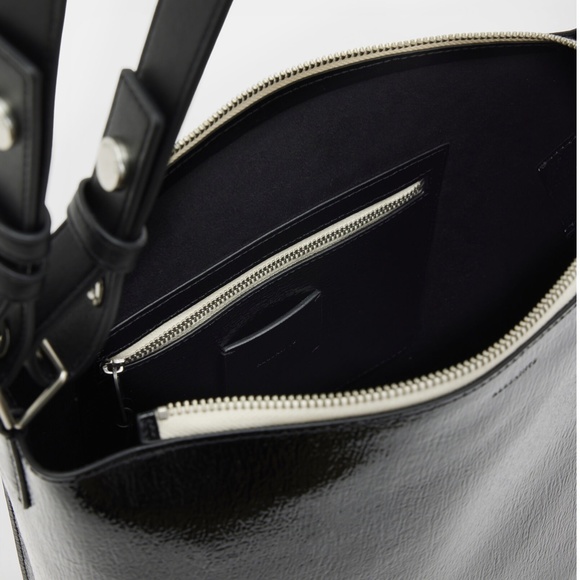 NWT $319 ALLSAINTS Kita Leather Messenger Crossbody Bag in Black Shine! - Picture 7 of 13